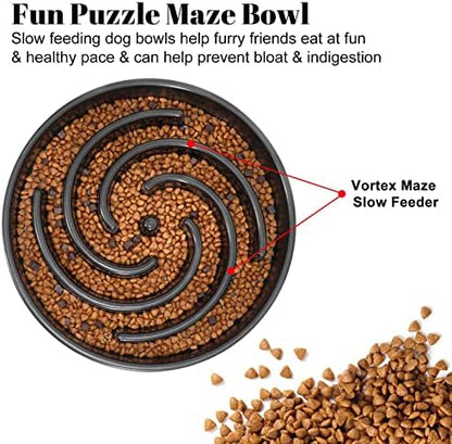 Slow Feeder Large Dog Bowl - Maze Puzzle Bowl for Medium to Large Dogs - Non Slip, Interactive, Bloat Stop, Healthy Feeding Dish - Gray - Image 2