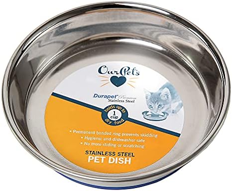 Our Pets DuraPet Stainless Steel Non-Slip (Cat Food Bowl or Water Bowl) (Holds up to 1 Cup of Wet or Dry Food) Easy to Clean - Image 2