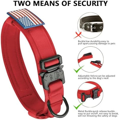 DAGANXI Tactical Dog Collar, Adjustable Military Training Nylon Dog Collar with Control Handle and Heavy Metal Buckle for Medium and Large Dogs, with Patches and Airtags Case (Red, XL) - Image 6