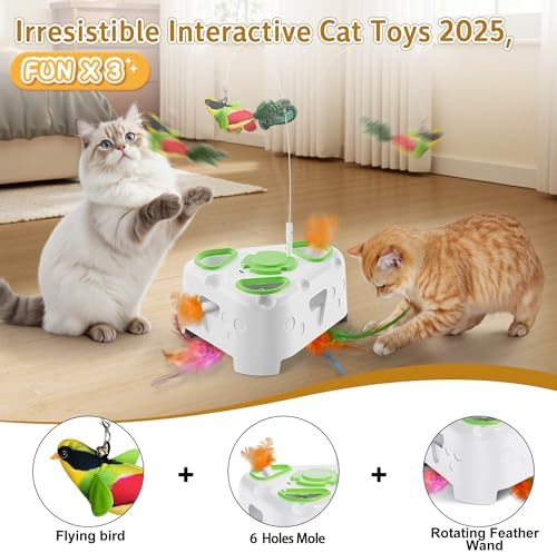 3-in-1 Automatic Interactive Cat Toy, Flying Bird, Mole & Feather - Image 2