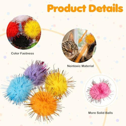 100 Pcs Cat Pom Pom Balls, 1 Inch Cat Toy Sparkle Balls Soft Interactive Cats Puff Ball Toys for Indoor Exercise Playing Entertainment and Crafts (Multicolor) - Image 3