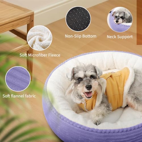 Zerbuger 23in Violet Round Dog Bed Sofa for Dogs Cats, Machine Washable - Image 3