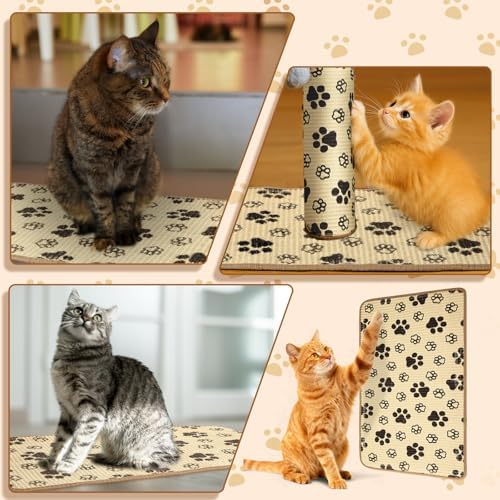 2 Pcs Cat Scratcher Mat Natural Sisal Rug with Cute Paw Print Cat Scratch Scratching Pad Protector for Indoor Floor Wall Couch Furniture with Self-Adhesive Tape 24 x 16 Inch - Image 3