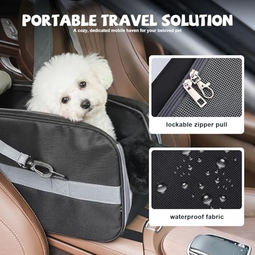 Center Console Dog Car Seat for Small Dogs,Dog Booster Car Seat with Safety Belt and Pockets,Portable Pet Armrest for Puppy Cat Under 13 lbs (Black) - Image 6