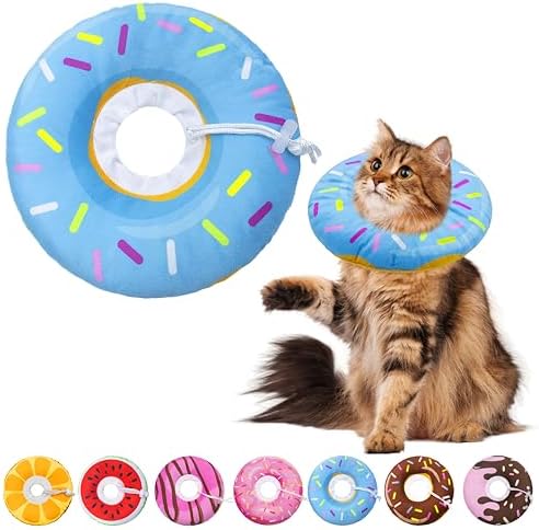 Seyezo Cat Cone Collar Soft, Adjustable Recovery Collars, Donut Blue, Large by Seyezo