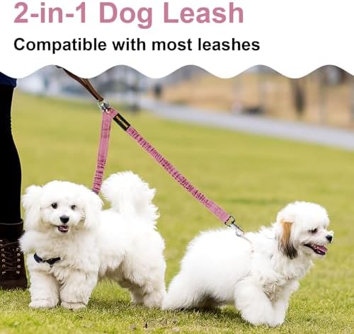 MingXpet 2 Dog Leash, Dog Leash for 2 Dogs, 360° Swivel No Tangle Double Walking Training Leashes for Large Dogs that Pull, Comfortable Shock Absorbing Reflective Bungee, Pink - Image 7