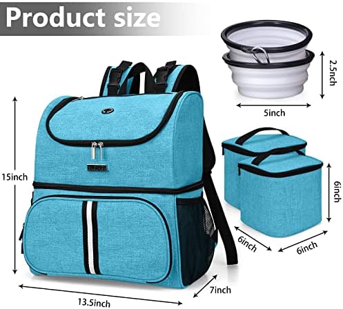 BAGLHER Pet Travel Bag, Double-Layer Pet Supplies Backpack (for All Pet Travel Supplies), Pet Travel Backpack with 2 Silicone Collapsible Bowls and 2 Food Baskets Sky Blue - Image 3