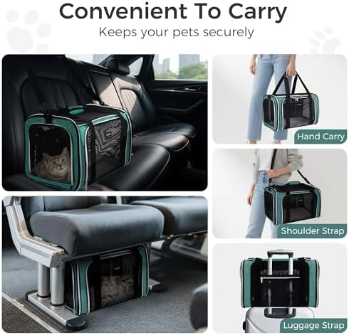 BAGLHER Pet Travel Carrier, Cat Carriers Dog Carrier for Small Medium Cats Dogs Puppies, Airline Approved Small Dog Carrier Soft Sided, Collapsible Puppy Carrier. Green - Image 6