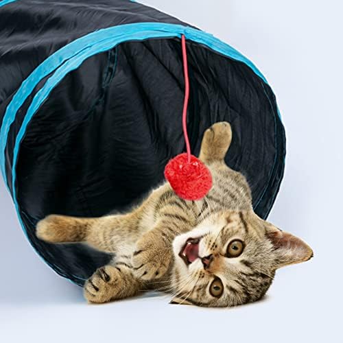 Sheldamy Cat Tunnel, 2-Way Collapsible Play Tunnel, Interactive Toy Maze for Small Animals, Suitable for Kittens, Puppies, Rabbits, Ferrets, Blue & Black - Image 6