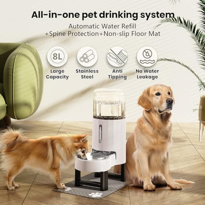 CZPET Gravity Dog Water Bowl Dispenser, Wider Mouth (8L+Stand+Mat, White) - Image 4