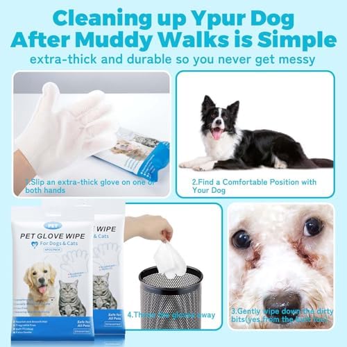 Disposable Pet Grooming Gloves 6 Pack, Waterless No Rinse Bathing Mitts, Deodorizing Pet Glove Wipes for Dogs, Cats, Puppies and Kittens, Home & Travel Use - Image 5