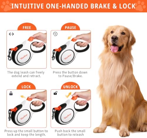 26ft Retractable Dog Leash for Large Dogs up to 110 lbs, White - Image 3