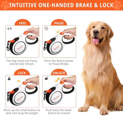 26ft Retractable Dog Leash for Large Dogs up to 110 lbs, White - Image 3