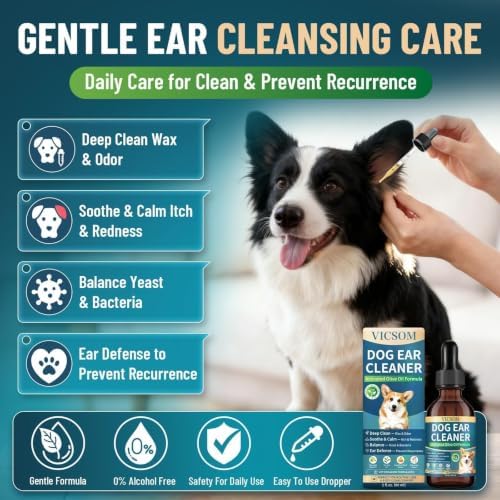VICSOM Dog Ear Cleaner, Ear Drops for Dogs with Ozonated Olive Oil, 60 mL - Image 2