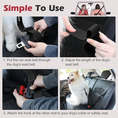 Pawaboo 2Pack Dog Seat Belt for Car with 360° Hook，20 in, Chew-Proof, Black - Image 6