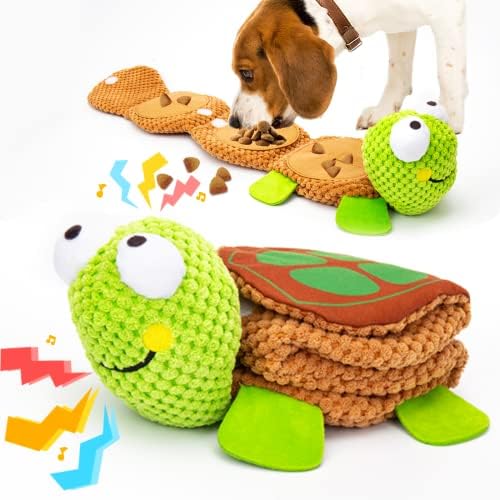 lilfrd Dog Puzzle Enrichment Toy, Squeaky Crinkle Plush Turtle Puppy Toy by Lilfrd