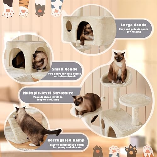 Yaheetech 54in Cat Tree Tower, 2 Caves, Kitten-Ear Perch & Scratching Posts - Image 4