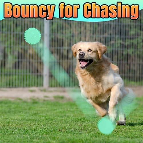 LECHONG 6-Pack Glow in The Dark Squeaky Dog Balls, 3.5” Spiky Dog Toy Balls, Durable Glowing Rubber Fetching Ball for Medium & Large Dogs Nighttime Playing Indoors & Outdoors - Image 7