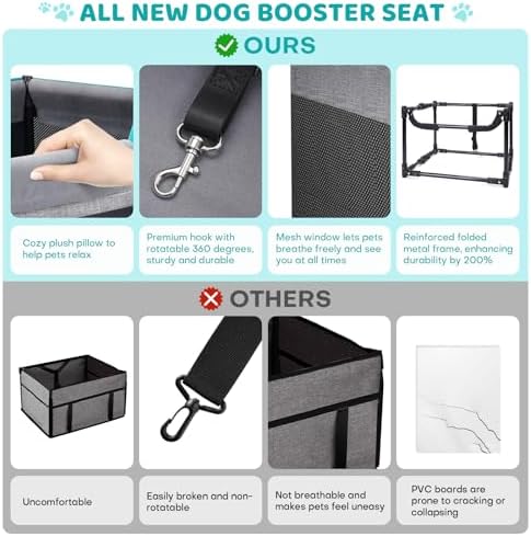 GENORTH Dog Car Seats for Small Dogs, Pet Booster Seat Under 20 lbs, Puppy Car Seat with Folded Metal Frame and Raised Cushion, Enhanced Version - Image 4