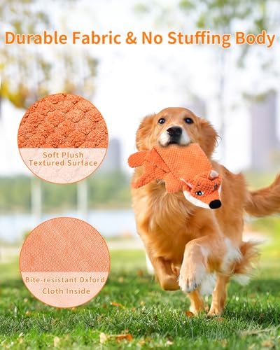 Dog Toys, Squeaky Plush No Stuffing Crinkle Dog Toy for Small Medium Large Dogs, Interactive Puppy Teething Water Bottle Dog Chew Toy (Fox) - Image 4