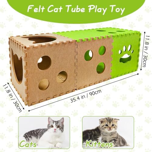 Felt Cat Tunnel 14 Pcs Foldable Cat Hideaway Cave with Interactive Peek Hole DIY Cats House Kitten Play Tubes and Tunnels for Indoor Cats Up to 12lb - Image 2