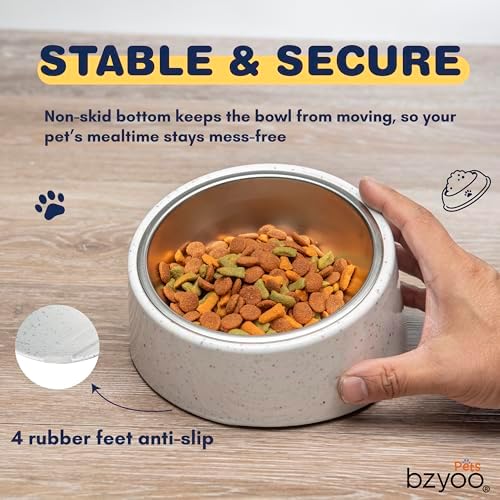 bzyoo 16oz Tilted Dog Bowl for Small Dogs & Cats, 15° Elevated Stainless Steel Pet Feeder, Ergonomic Anti-Vomiting Food Bowl for Frenchie, Pug, Persian Cat, Non-Skid Melamine Stand, Sprinkle (White) - Image 5