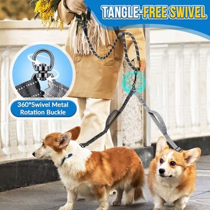 AUTOWT Double Leash for Two Dogs, No Tangle 360° Swivel Dual Dog Leashes with 4 Handles, Super Lightweight for Puppy, Reflective Adjustable Strap and Shock Absorbing Bungee - Image 5