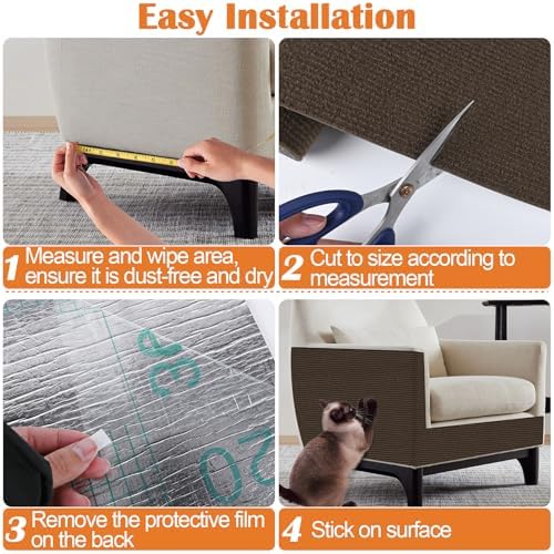 Cat Scratch Furniture Protector - 100" x 17" Trimmable Self-Adhesive Cats Claws Scratch Pads, DIY Cat Climbing Couch Protector for Scratch Post Cat Tree Replacement Indoor (Brown) - Image 5