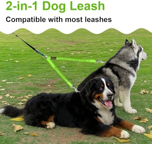 MingXpet 2 Dog Leash, Dog Leash for 2 Dogs, 360° Swivel No Tangle Double Walking Training Leashes for Large Dogs that Pull, Comfortable Shock Absorbing Reflective Bungee, Green - Image 7