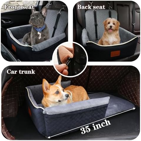 Dog Car Seat Bed 2 in 1 for Small/Medium Dogs up to 35 lbs,Adjustable Safety Leashes,Memory Foam with Soft Fabric Pets Travel Car Bed,Easily Installed in Front and Back seat,Removable and Washable. - Image 2