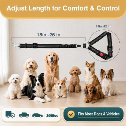 Dog Seat Belt for Car 2 Pack, 3-in-1 Adjustable-Length Bungee Tether - Image 6