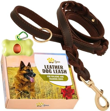 ADITYNA Leather Dog Leash with Traffic Handle, 6ft, Medium & Large Dogs by ADITYNA
