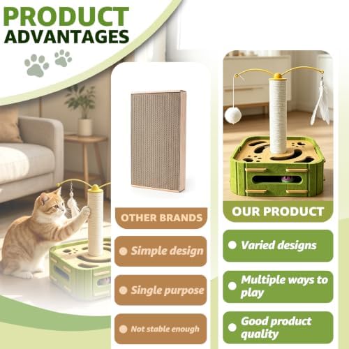 Cat Nail File Scratcher Boxs,Interactive Cats Puzzle Toys with Sisal Column Bell Balls,Indoor Cat Maze Hunting Game Toy for Scratching Mental Stimulation Boredom Relief - Image 6