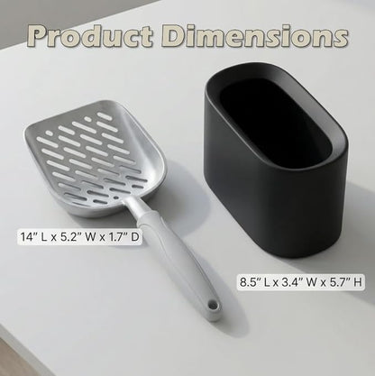 Metal Cat Litter Scoop with Holder, Aluminum Cats Litter Scooper Captures All Clumps, Heavy Duty Metal Kitty Scoopers with Holder, Cat Metal Scoop and Holder (Black)