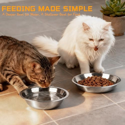 ZUFECY 2-Pack Cat Bowl Combo Set,7.1'' Stainless Steel Flat Plate & Deep Bowl, Dual-Purpose for Dry/Wet Food & Water Feeding​ - Image 4