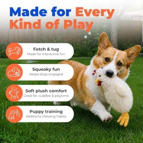 Best Pet Supplies Interactive Squeaky Dog Toy - Crinkle Chicken, Beige - Image 4