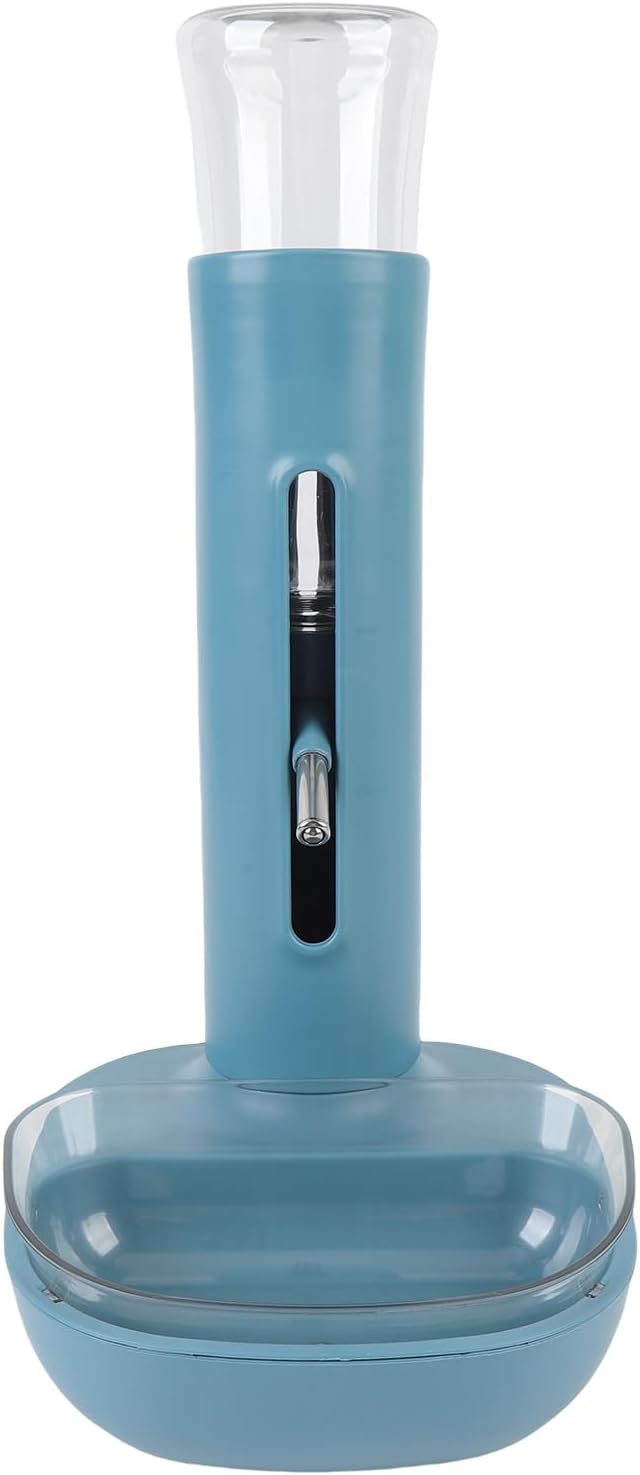 Pet Standing Water Dispenser Cat Dog Standing Bowl with Detachable Pole Automatically Feeding Water Height Adjustable for Cage, Crate (Blue)