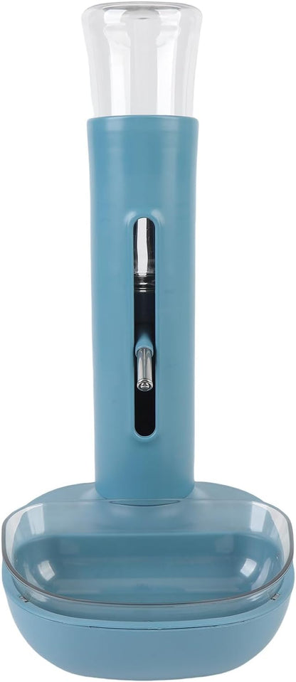 Pet Standing Water Dispenser Cat Dog Standing Bowl with Detachable Pole Automatically Feeding Water Height Adjustable for Cage, Crate (Blue)