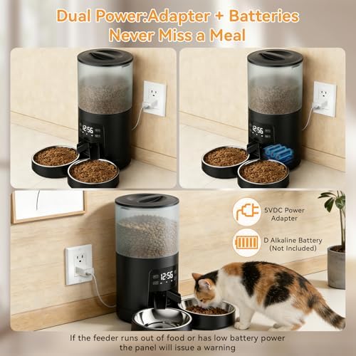 NEWBULIG Automatic Cat Feeder for 2 Pets 6L Dog Food Dispenser, Black - Image 5