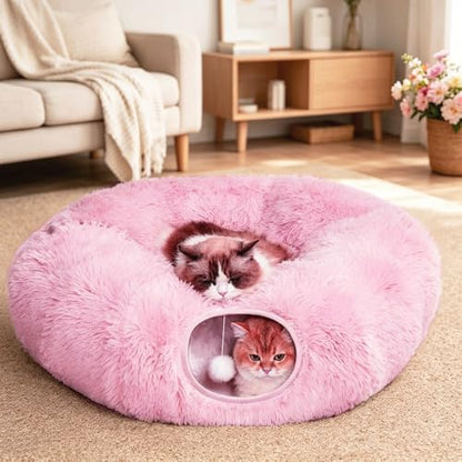 Cat Bed Tunnel Tube Toy Pink Plush by Mabaytir