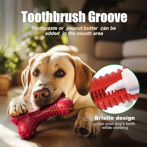 Dog Toys for Aggressive Chewers, Dog Chew Toys for Medium Large Dogs, Durable Natural Rubber Dog Toys with Bacon Flavor, Indestructible Dog Toy, Red - Image 2