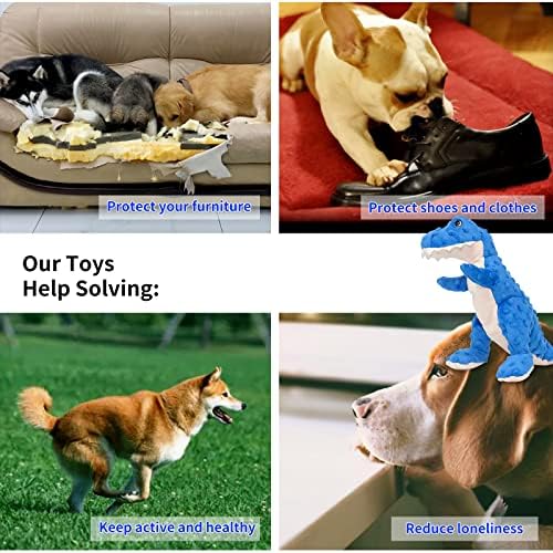 DODODOLA Dog Toys Blue Dinosaur Stuffed Squeaky Puppy Toy for Small Large Dogs - Image 5