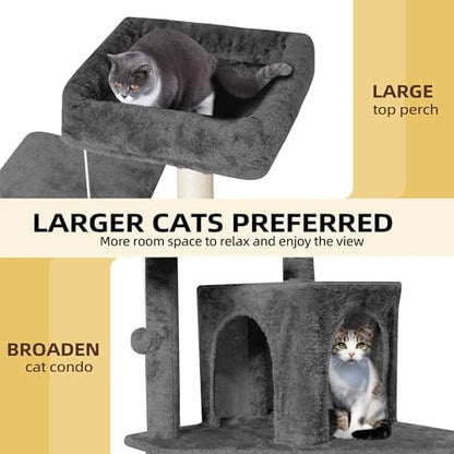54inch Large Cat Tree Tower Condo with Hammock for Indoor Cats, Soft Plush Multi-Level Climbing Tree Cat House with Cat Cave, Scratching Post, Sisal Rope, Grey Black - Image 3