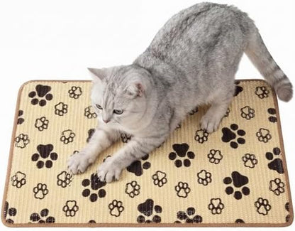 2 Pcs Cat Scratcher Mat Natural Sisal Rug with Cute Paw Print Cat Scratch Scratching Pad Protector for Indoor Floor Wall Couch Furniture with Self-Adhesive Tape 24 x 16 Inch by SilTriangle