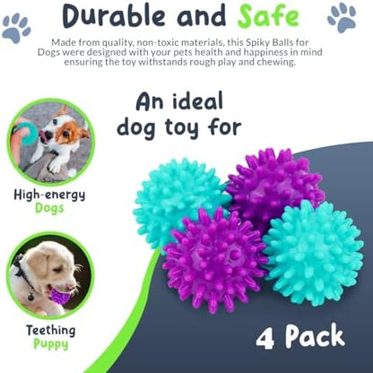 Spiky Dog Ball 1.8 Inch - Squeaky Textured Chew Toy for Small Dogs 4 Pack - Rubber Ball for Puppies, Aggressive Chewers, Gum Stimulation - Non-Toxic - Image 5