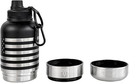 Insulated Dog Water Bottle Portable (32oz) - Dog Travel Water Bottle with a Hook for Hiking & 2 Bowls Attached. Pet Travel Accessories, Puppy Essentials, Portable Pet Dispenser.