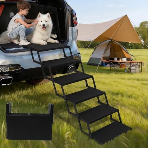 Dog Steps for Car, Truck, SUV, Dog Ramps for Cars with High Traction Surface, Portable Waterproof Dog Stairs for Large Dogs, Supports Up to 200 lbs, 6 Steps by Lesguyor