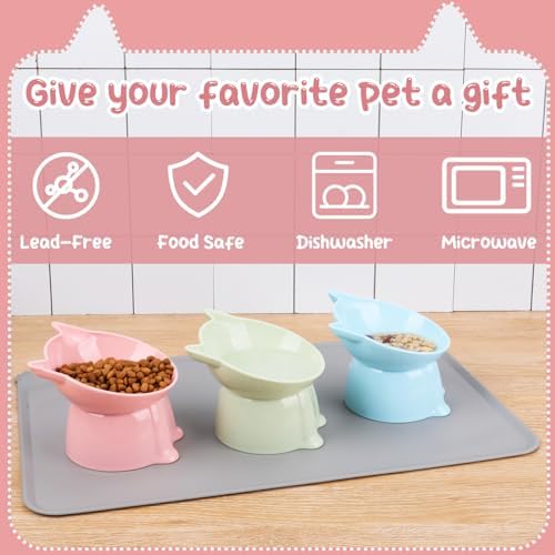 3 Pcs Raised Cat Bowl 15° Elevated Cat Food Bowl Tilted Cats Bowls,3 Colors - Image 3