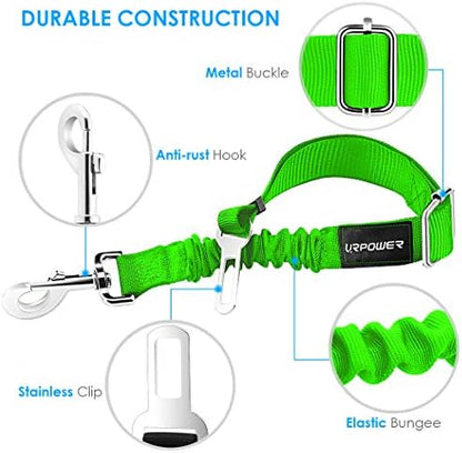 URPOWER 2 Pack Dog Seat Belt, Retractable Dog Car Harness Adjustable Pet Safety Belt with Elastic Bungee Buffer, Heavy Duty & Durable & 360 Degree Swivel Dog Seatbelts - Image 2