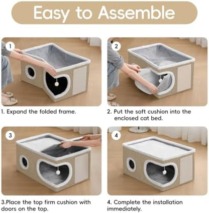 Extra Wide Cat Houses for Indoor Cats, Large Covered Cat Bed Cave - Image 7